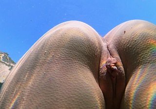 Slim girl swims denude in sea plus masturbate say no to pussy