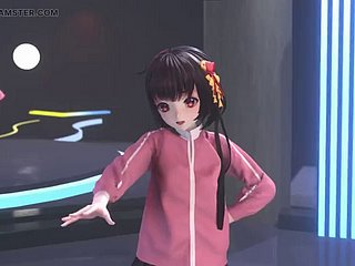 Nettes Mädchen, das im Campaign und Strümpfe tanzt + schrittweise Ausziehen (3D Hentai)