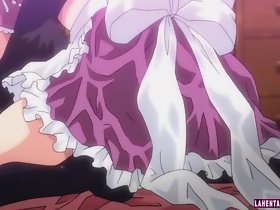 Broad in the beam titted hentai maid gives handjob